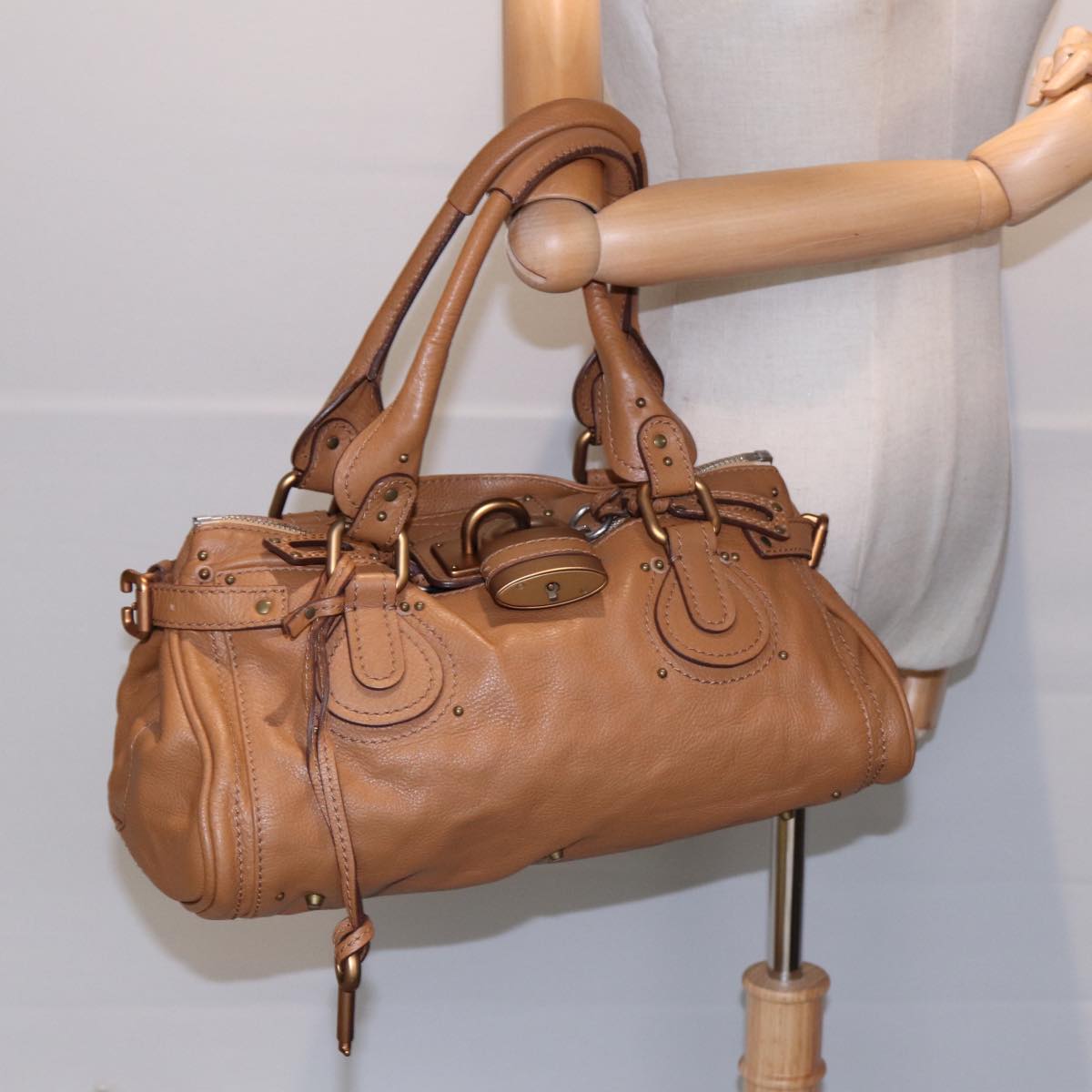 Chloe Paddington Hand Bag Leather Brown Gold Auth am6782