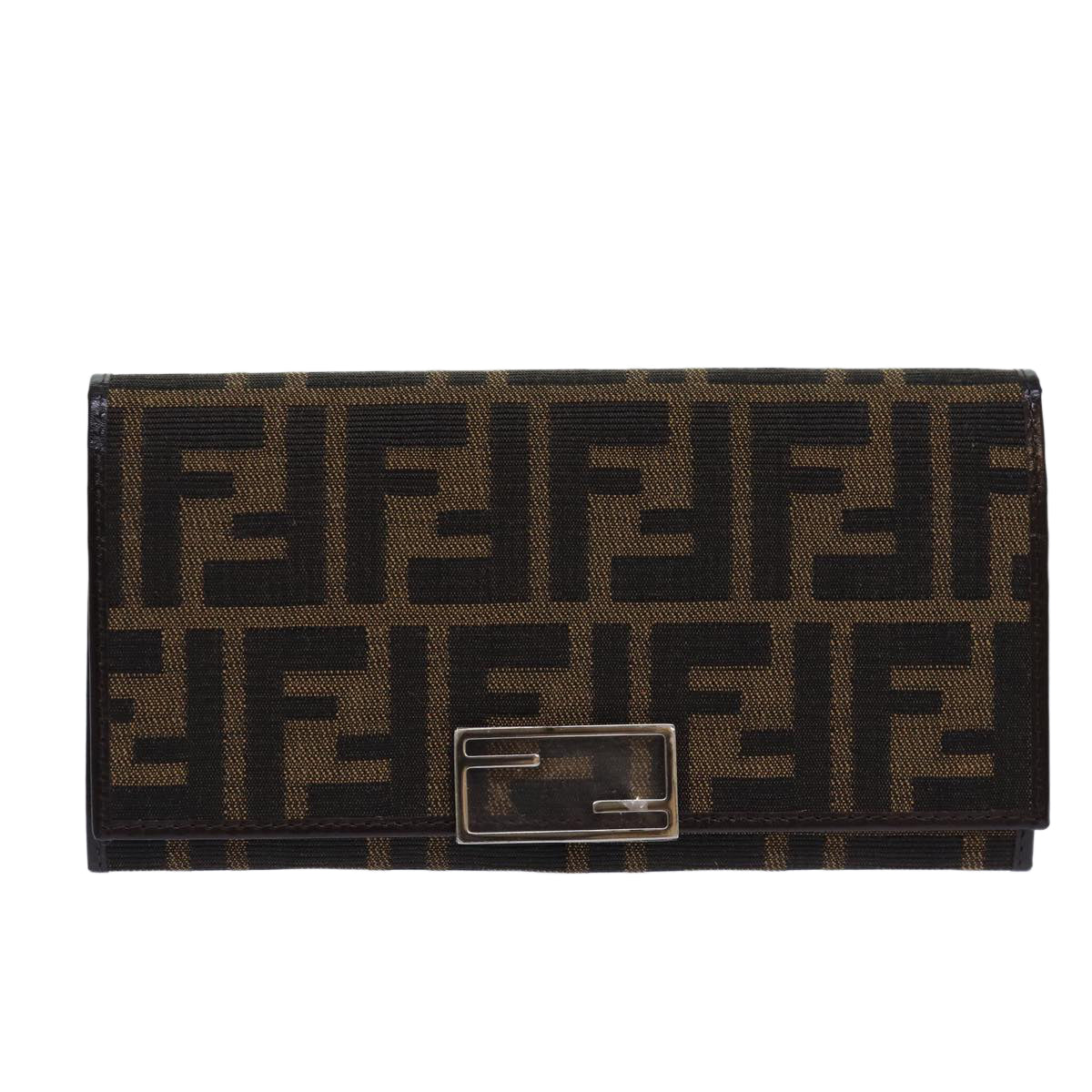 FENDI Zucca Canvas Long Wallet Black Brown Silver Auth am6788