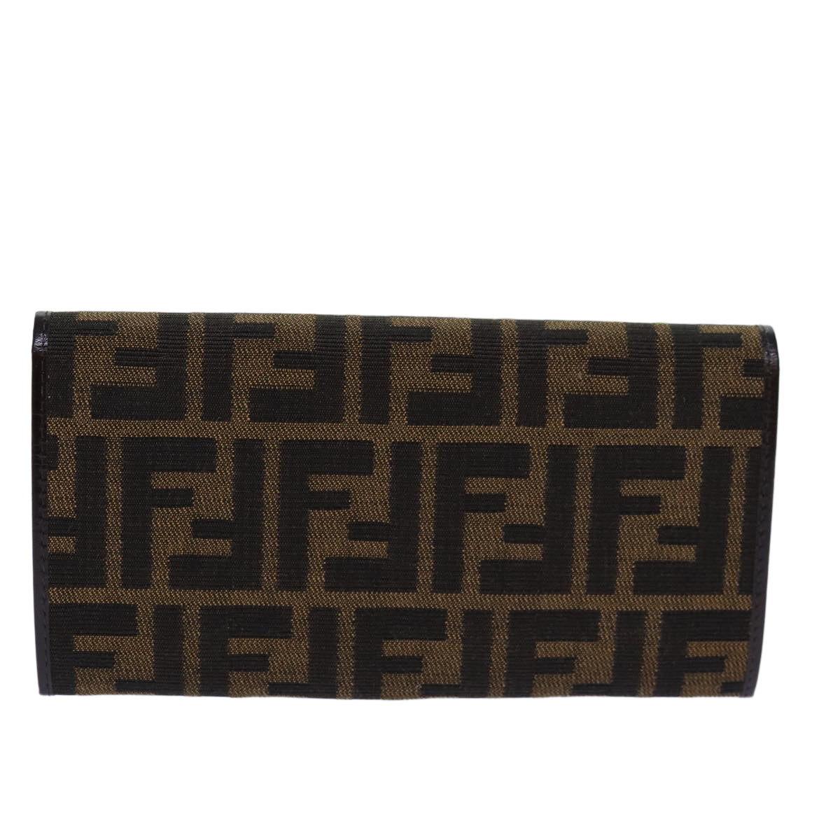 FENDI Zucca Canvas Long Wallet Black Brown Silver Auth am6788