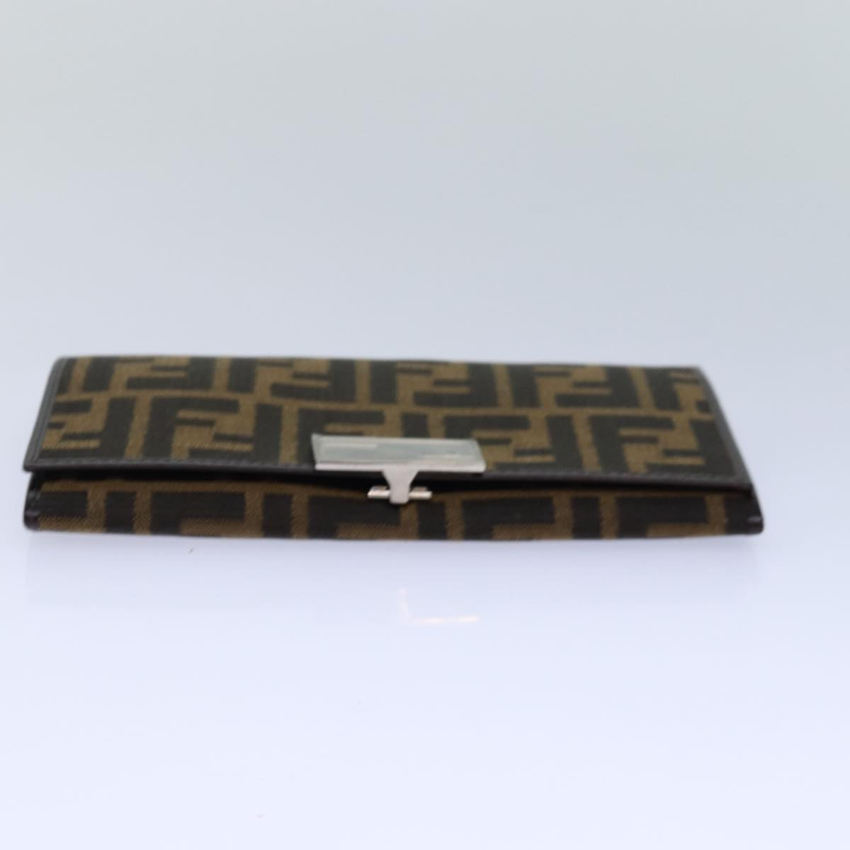 FENDI Zucca Canvas Long Wallet Black Brown Silver Auth am6788