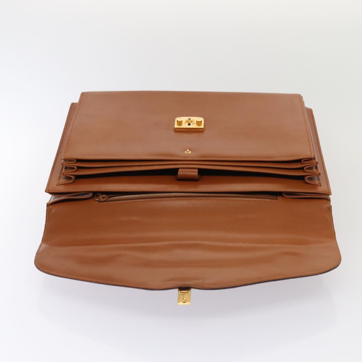 GUCCI Ready Lock Briefcase Leather 2way Brown Gold Auth am6802