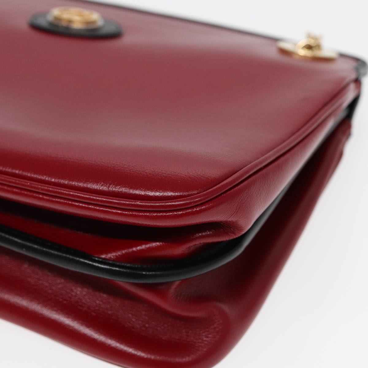 GUCCI Chain Shoulder Bag Leather Red Gold 576422 Auth am6808V