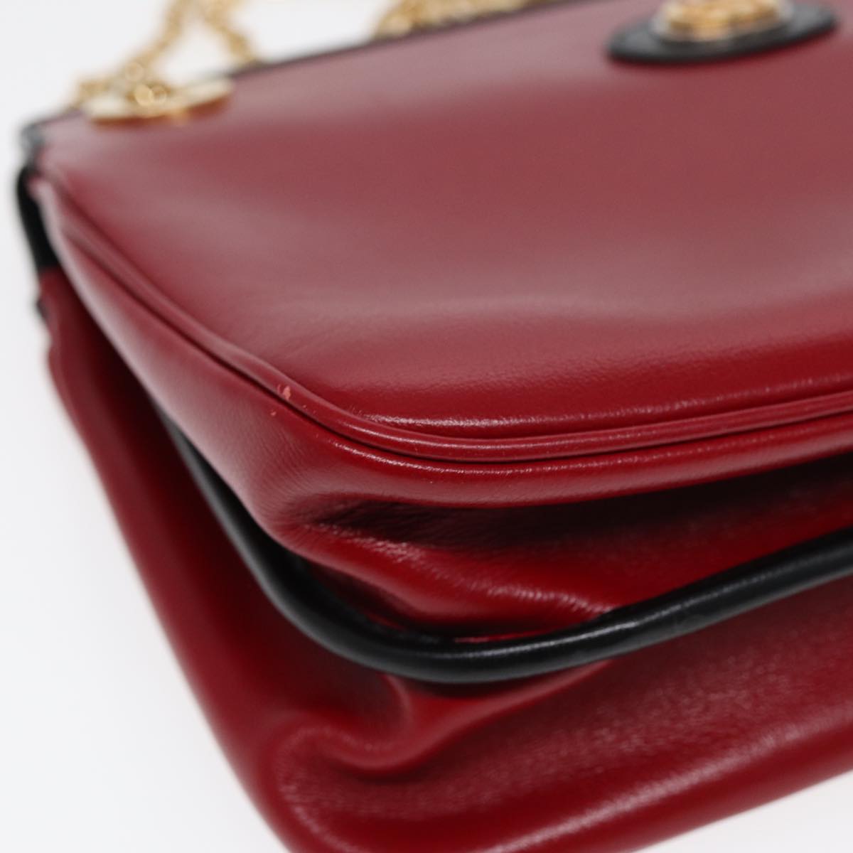 GUCCI Chain Shoulder Bag Leather Red Gold 576422 Auth am6808V