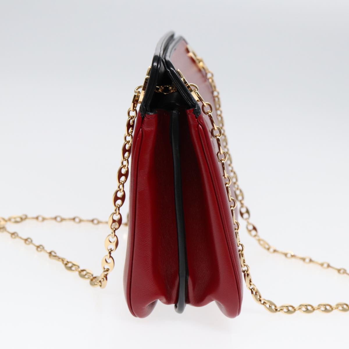 GUCCI Chain Shoulder Bag Leather Red Gold 576422 Auth am6808V