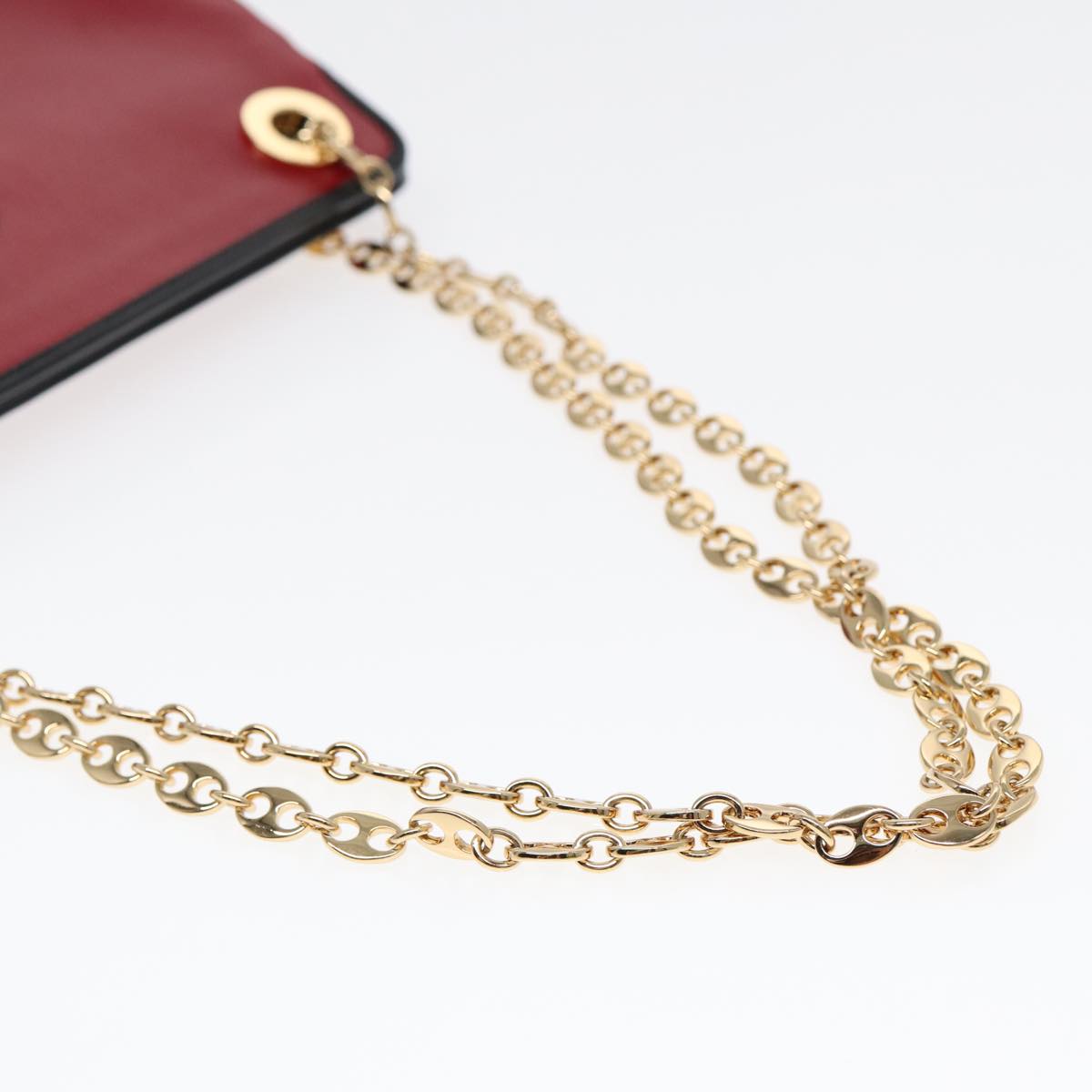 GUCCI Chain Shoulder Bag Leather Red Gold 576422 Auth am6808V