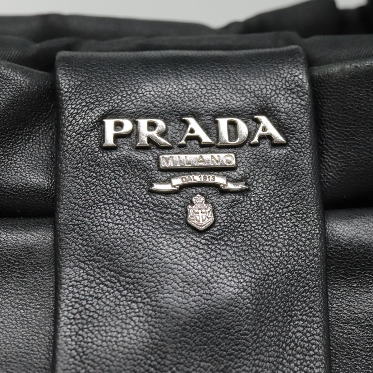 PRADA Ribbon Hand Bag Nylon Black Auth am6830