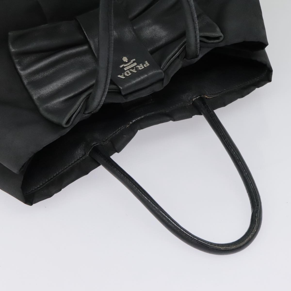 PRADA Ribbon Hand Bag Nylon Black Auth am6830