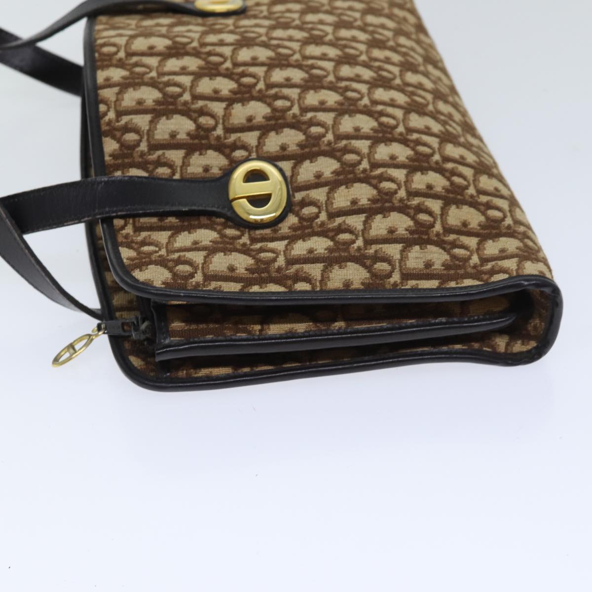 Christian Dior Trotter Canvas Hand Bag Brown Gold Auth am6832