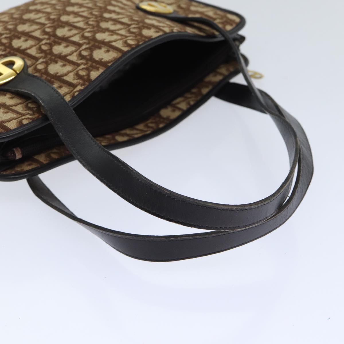 Christian Dior Trotter Canvas Hand Bag Brown Gold Auth am6832