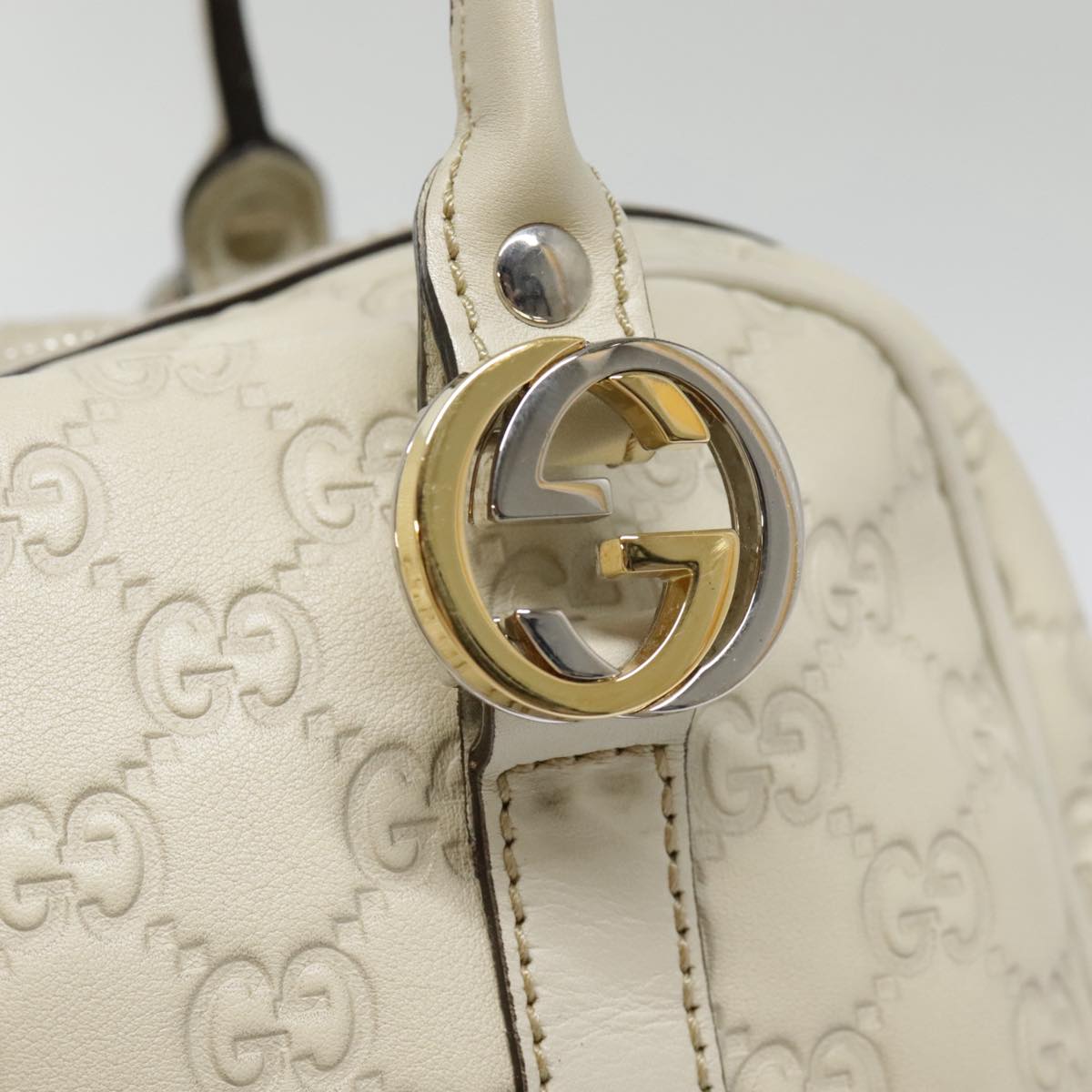 GUCCI Guccissima GG Twins Hand Bag Leather White Auth am6833