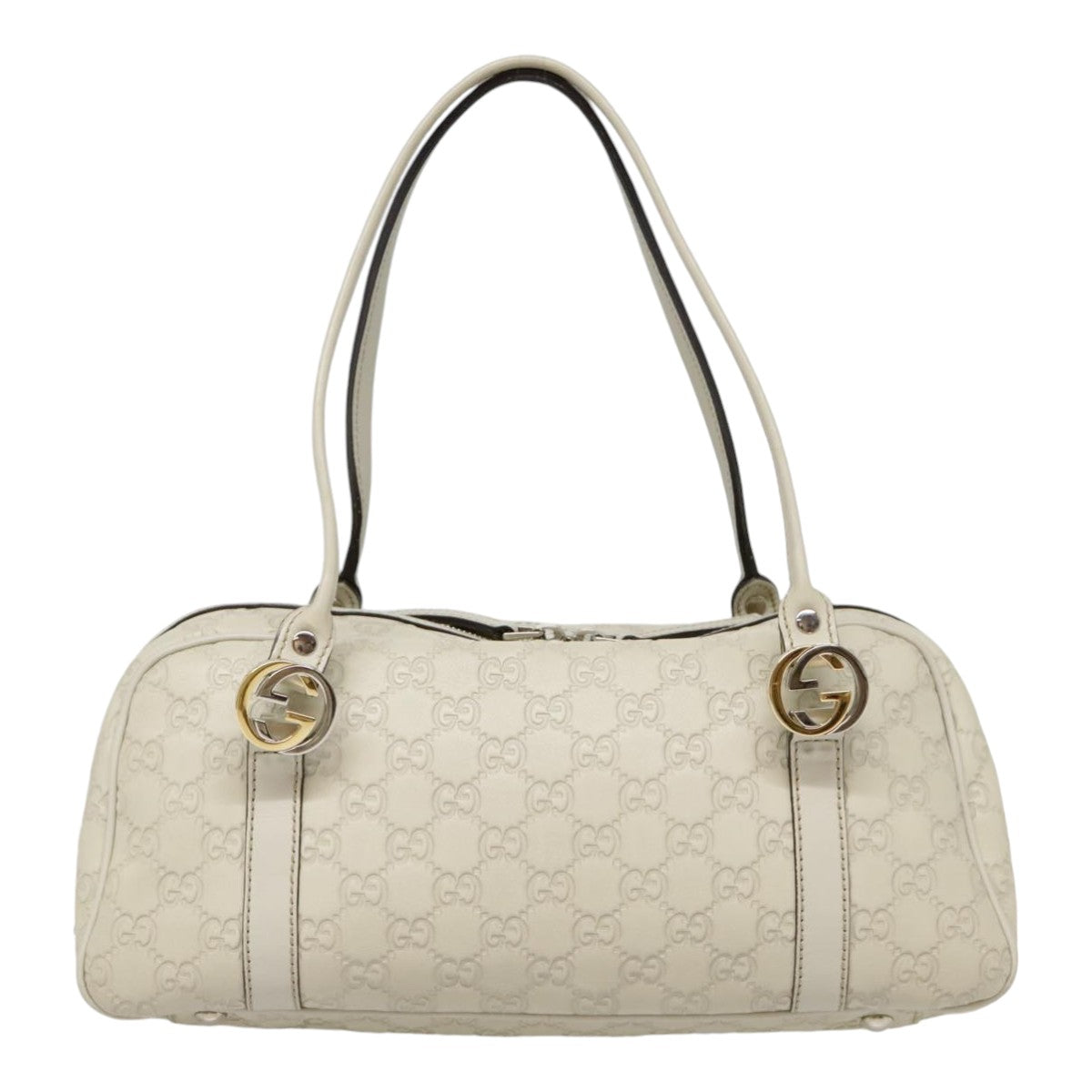 GUCCI Guccissima GG Twins Hand Bag Leather White Auth am6833