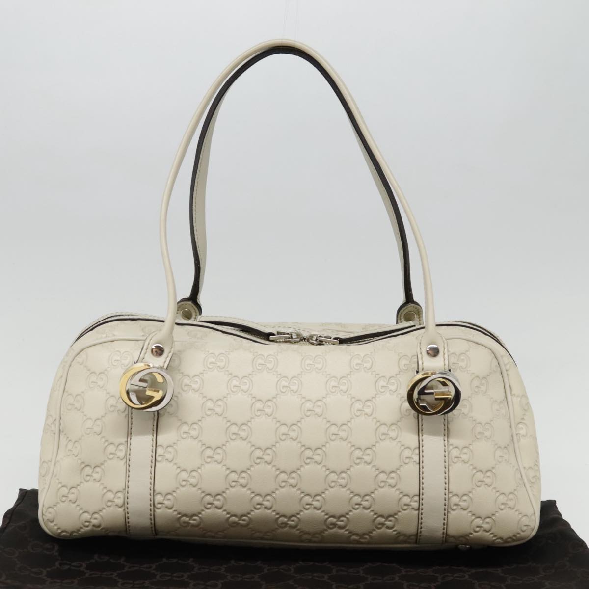 GUCCI Guccissima GG Twins Hand Bag Leather White Auth am6833