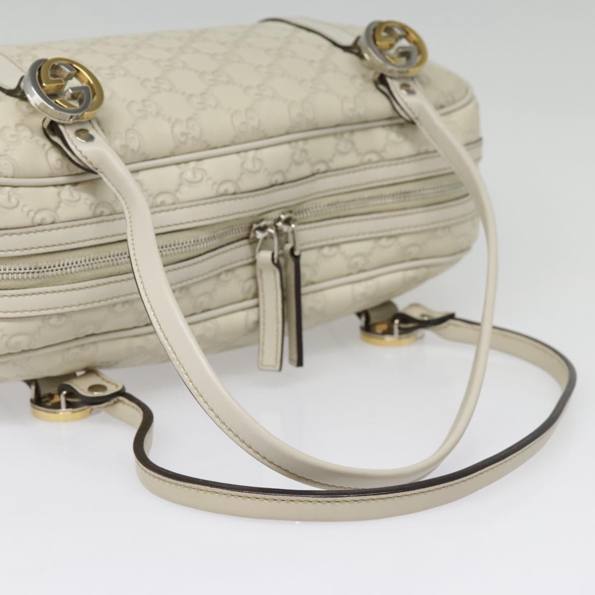 GUCCI Guccissima GG Twins Hand Bag Leather White Auth am6833