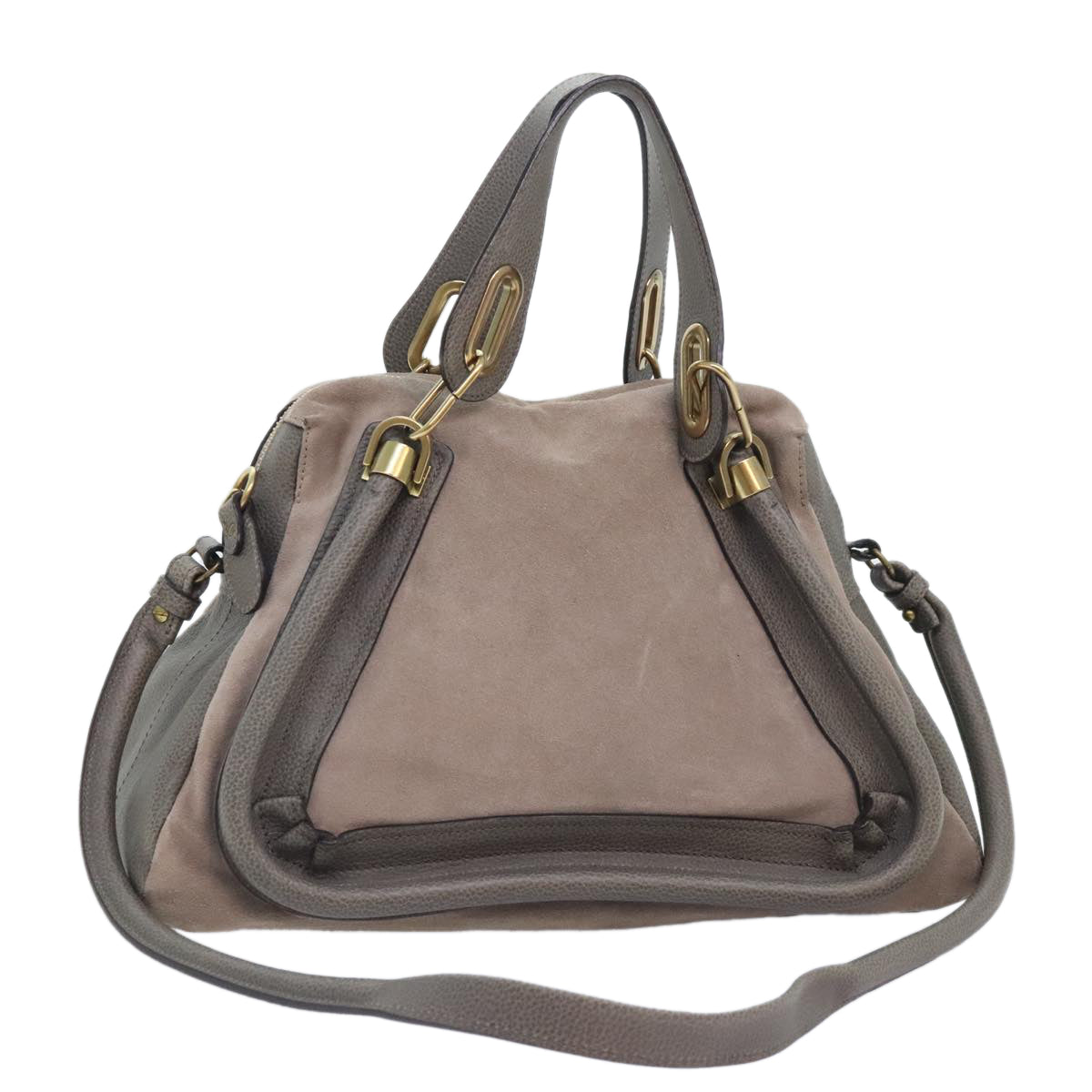 Chloe Paraty Tote Bag Leather Suede 2way Gray Auth am6848