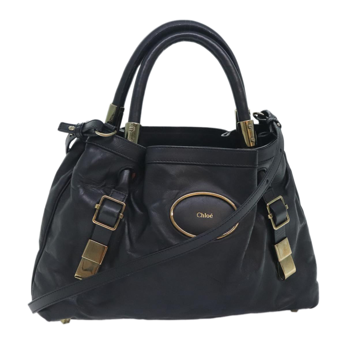 Chloe Victoria Hand Bag Leather 2way Black Auth am6849