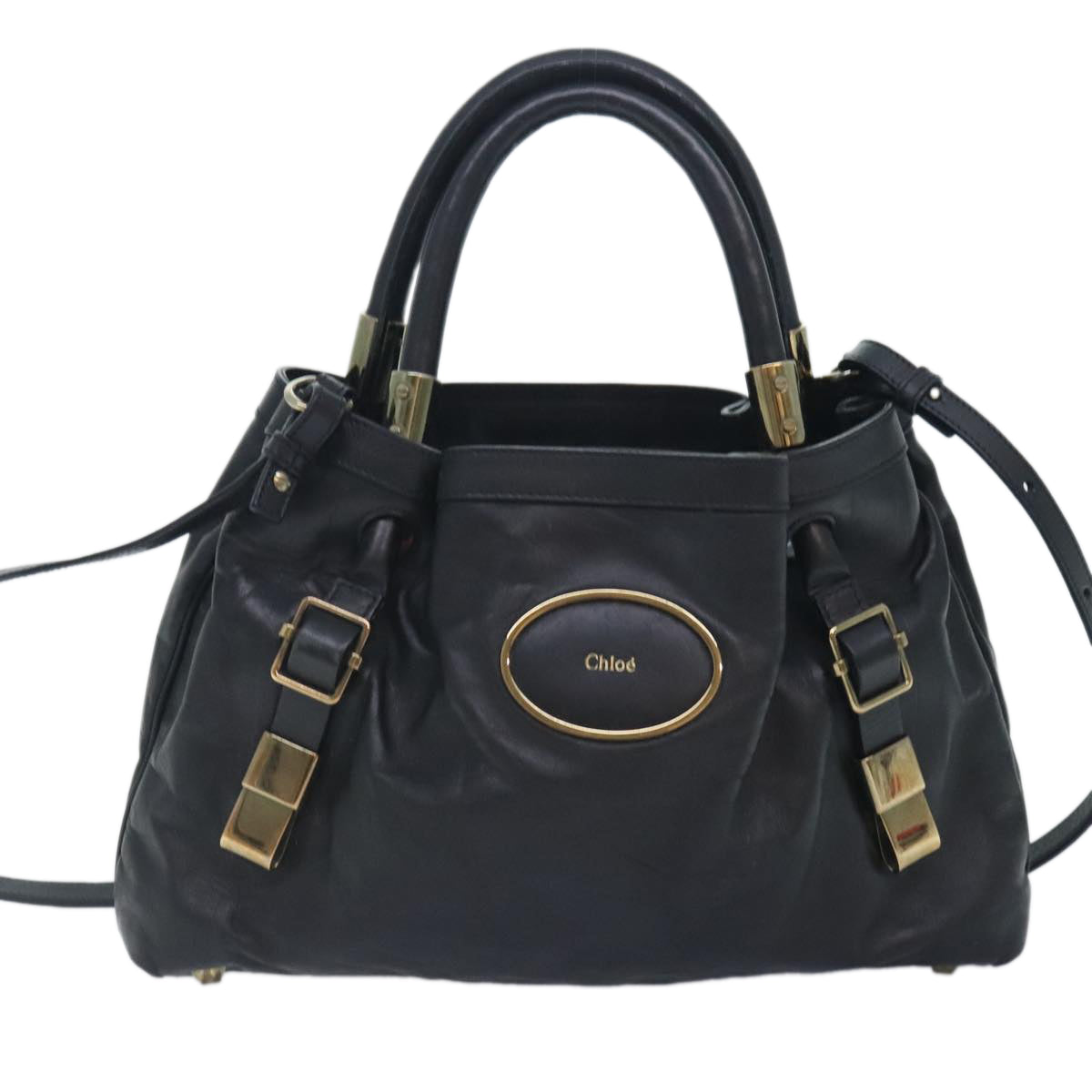 Chloe Victoria Hand Bag Leather 2way Black Auth am6849