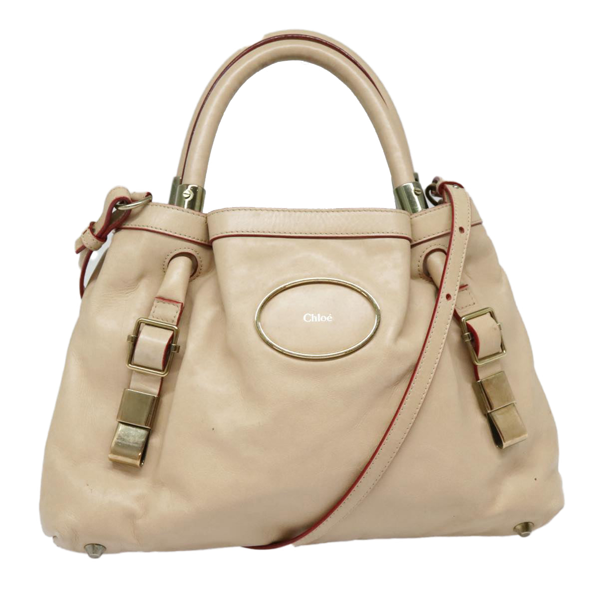 Chloe Victoria Hand Bag Leather 2way Beige Auth am6850