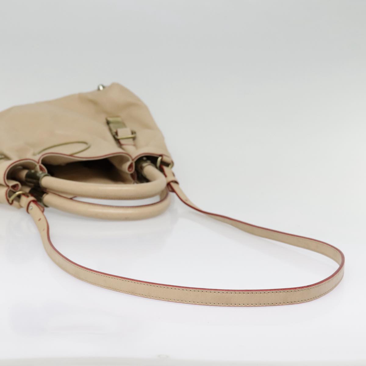 Chloe Victoria Hand Bag Leather 2way Beige Auth am6850