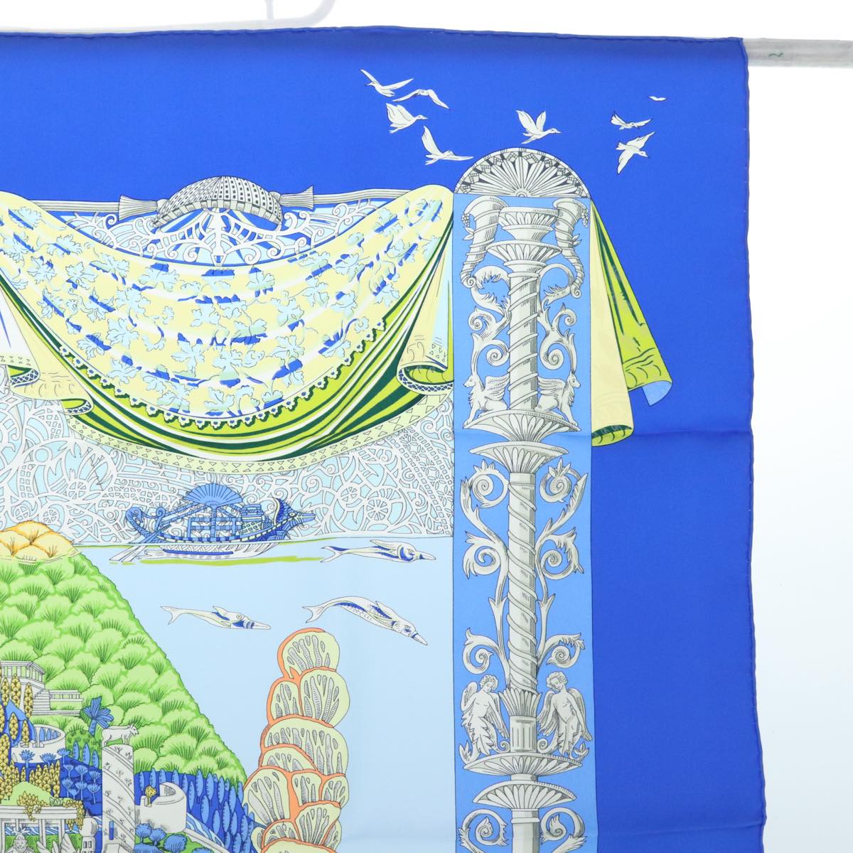 HERMES Carre 90 Scarf Atlantis continent Silk Blue Auth am6863