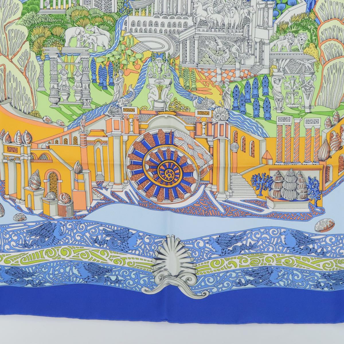 HERMES Carre 90 Scarf Atlantis continent Silk Blue Auth am6863