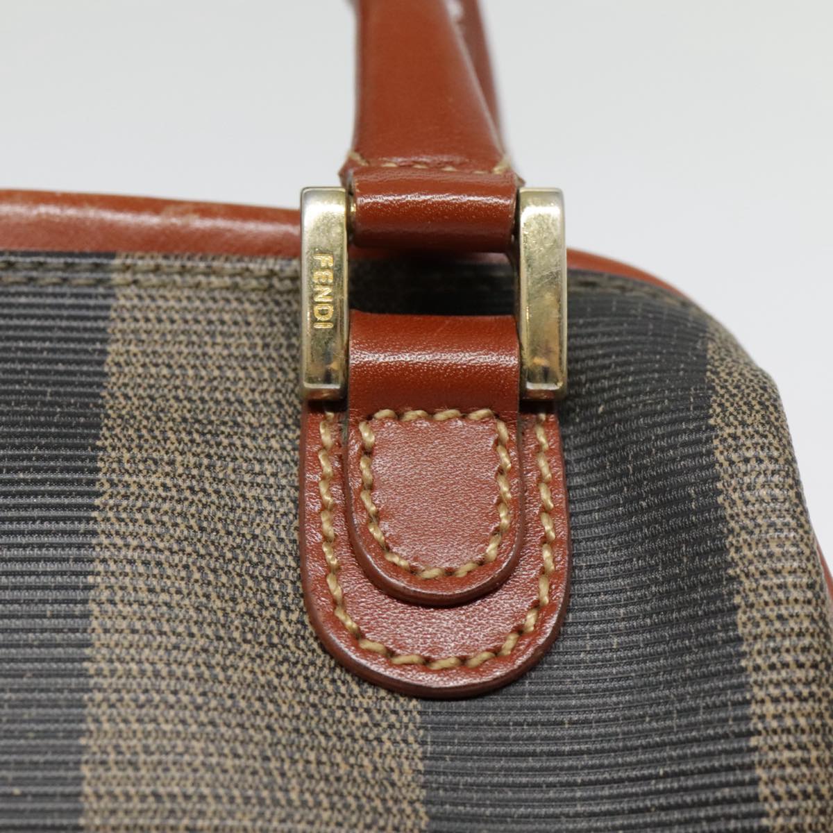 FENDI Pecan Canvas Hand Bag Coated Canvas 2way Brown Khaki Auth am6873