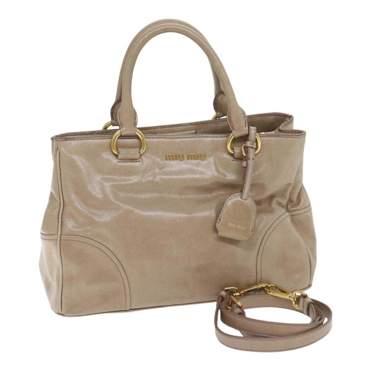 Miu Miu Hand Bag Leather 2way Beige Auth am6880