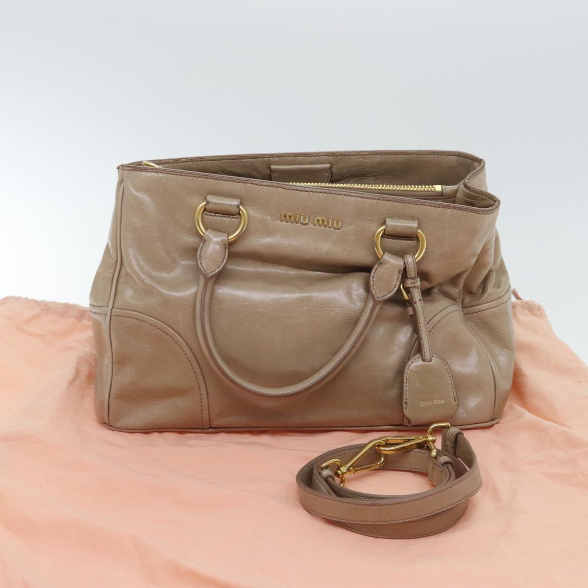 Miu Miu Hand Bag Leather 2way Beige Auth am6880