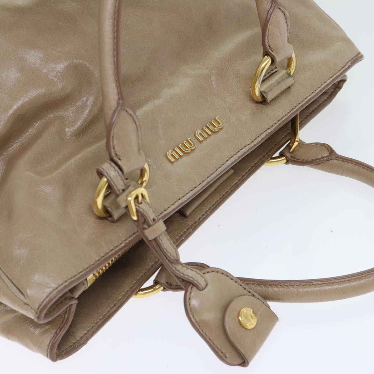 Miu Miu Hand Bag Leather 2way Beige Auth am6880