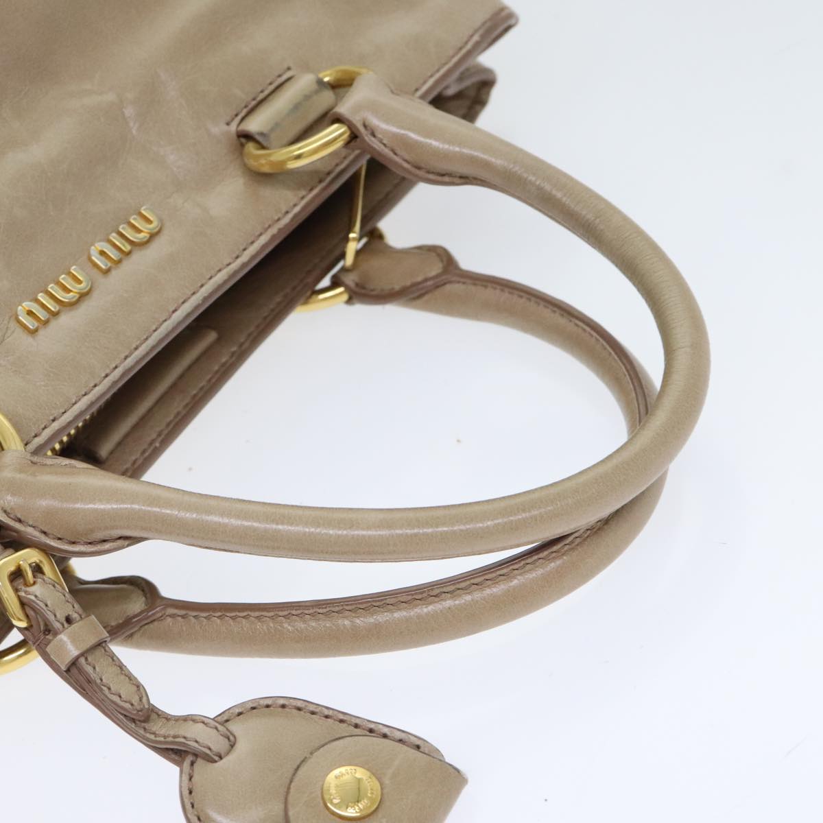 Miu Miu Hand Bag Leather 2way Beige Auth am6880