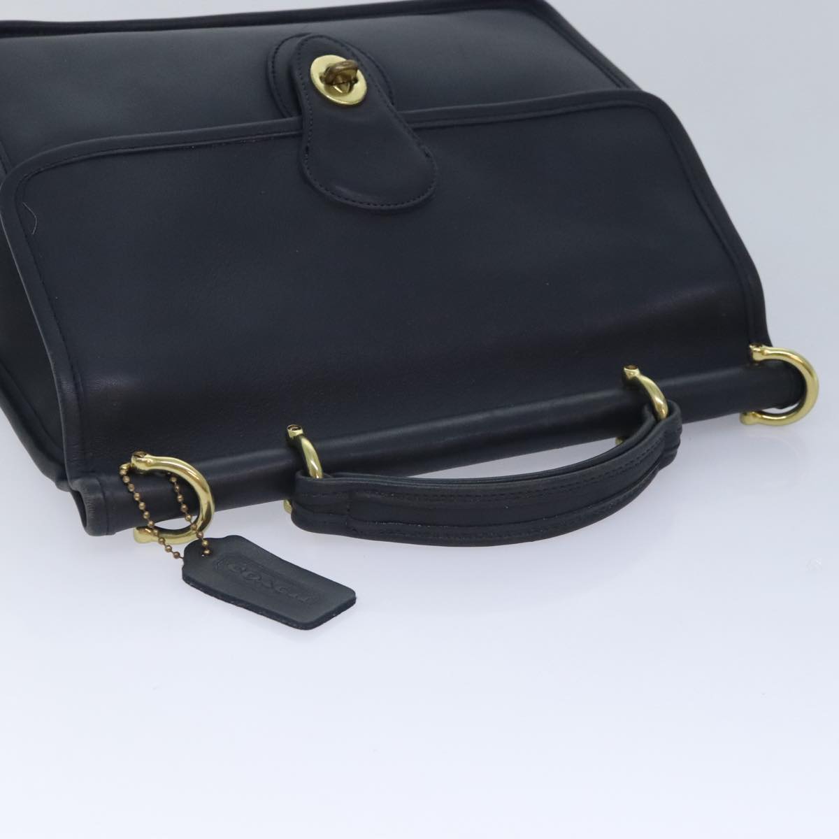 Coach Hand Bag Leather Black Auth am6883