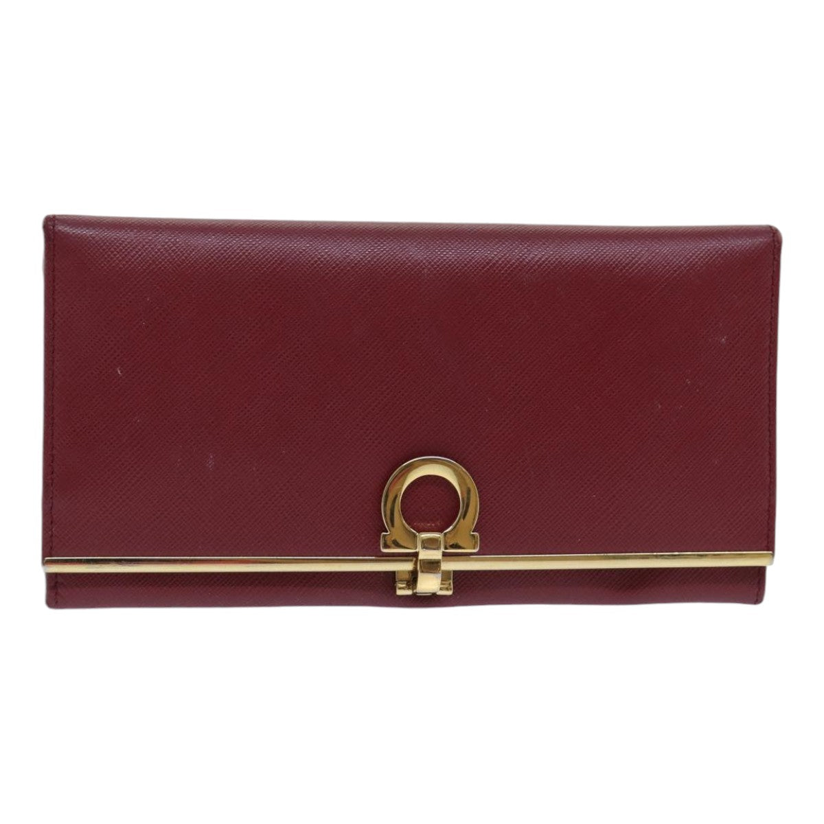 Salvatore Ferragamo Gancini Wallet Leather Red Gold Auth am6887