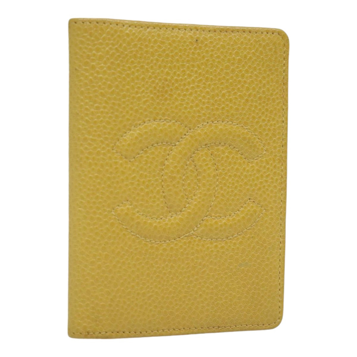 CHANEL COCO Mark Card Case Caviar Skin Yellow CC Auth am6890