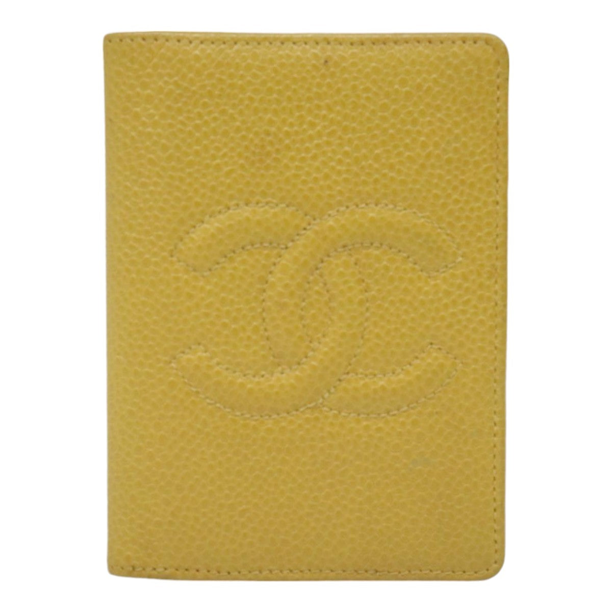 CHANEL COCO Mark Card Case Caviar Skin Yellow CC Auth am6890