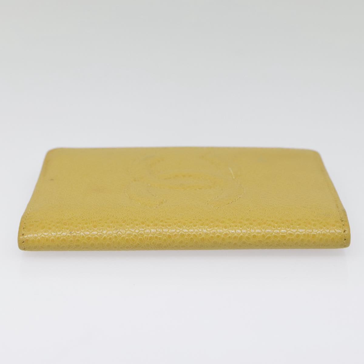 CHANEL COCO Mark Card Case Caviar Skin Yellow CC Auth am6890