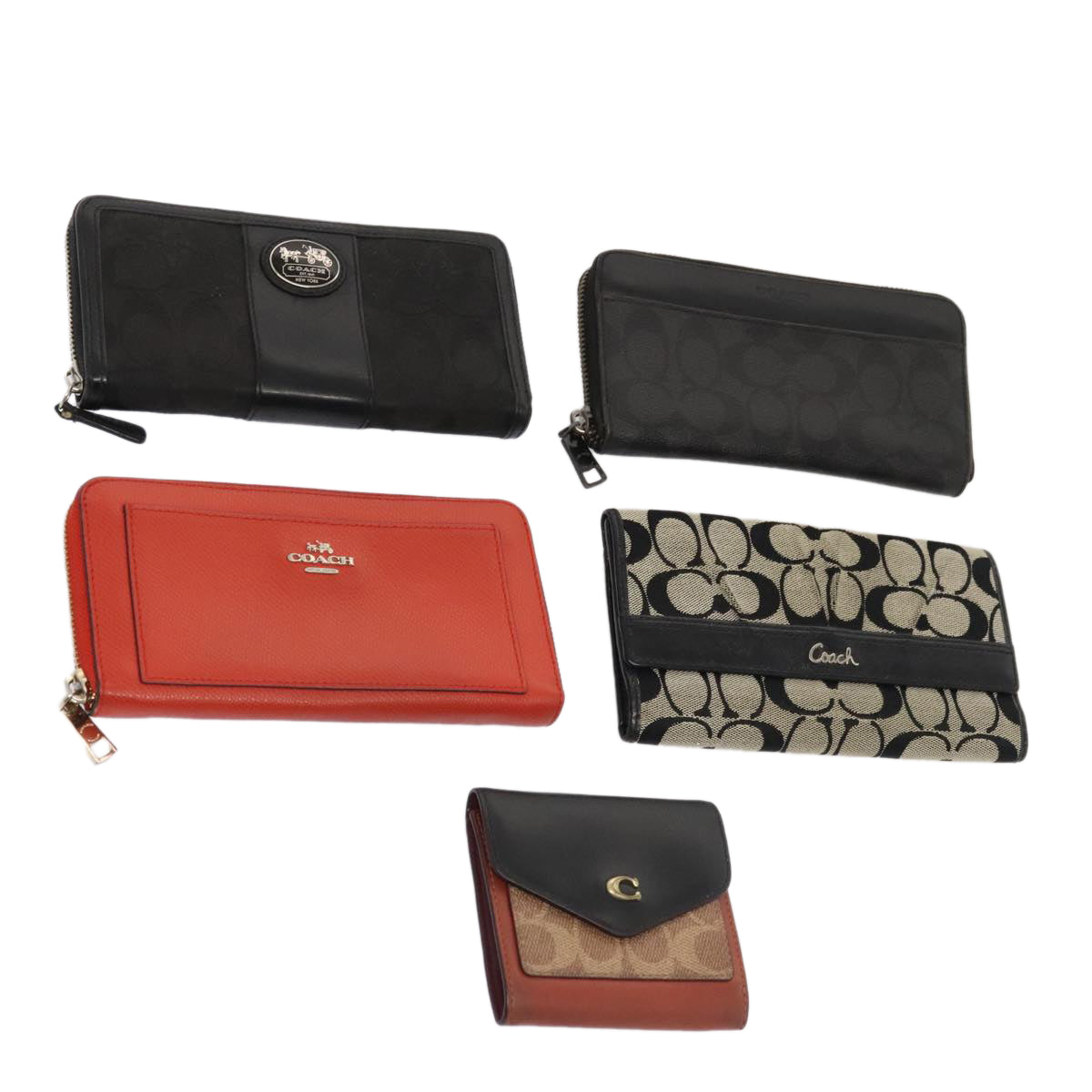 Coach Signature Wallet Leather 5Set Black Red Auth am6892