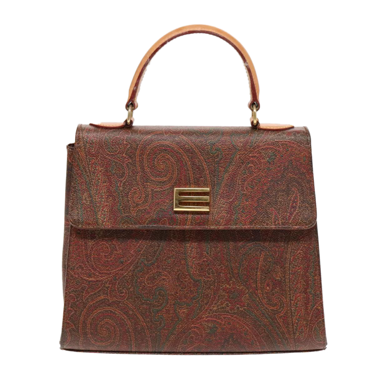 ETRO Paisley Hand Bag Leather Brown Auth am6904