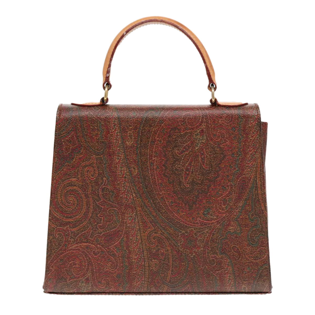 ETRO Paisley Hand Bag Leather Brown Auth am6904