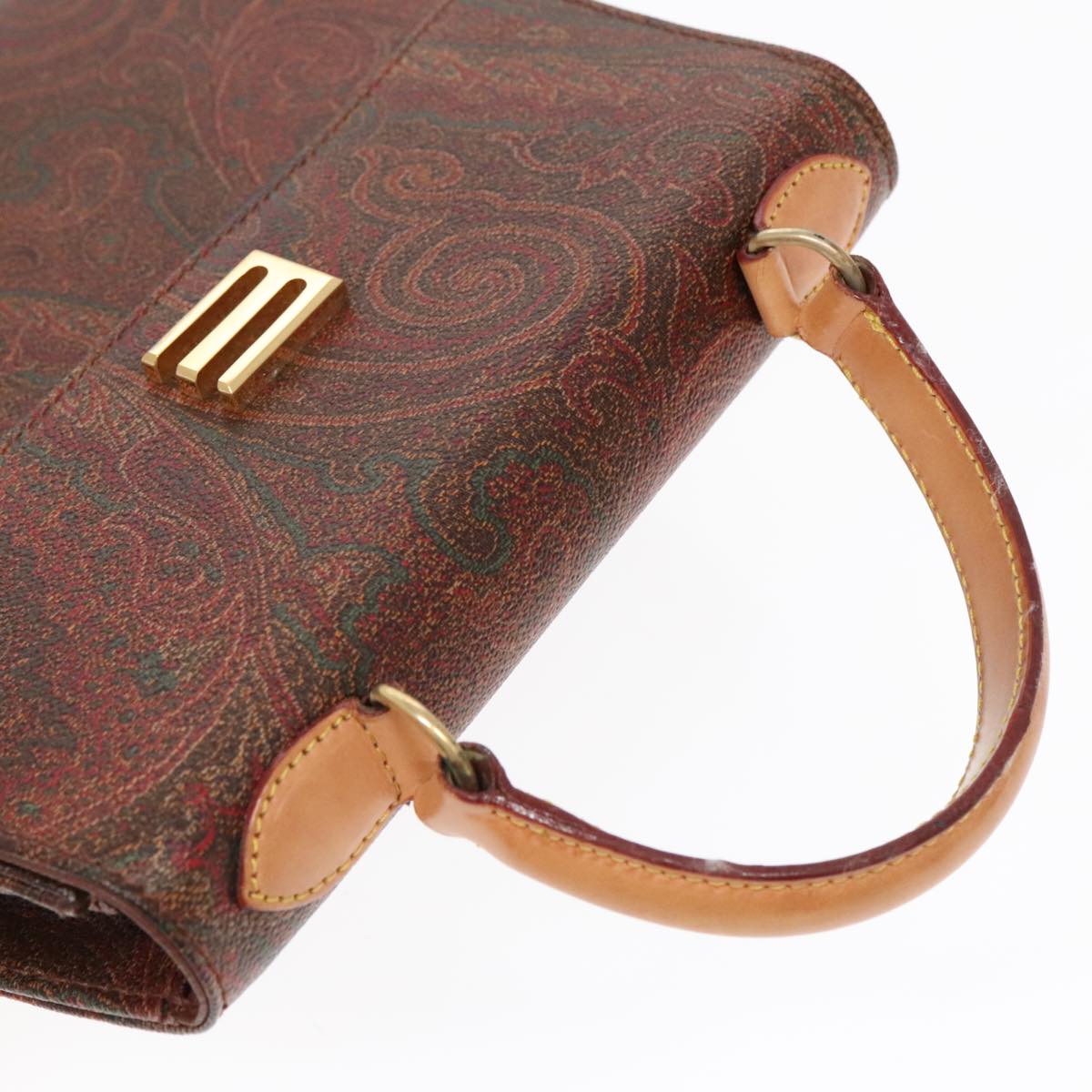 ETRO Paisley Hand Bag Leather Brown Auth am6904