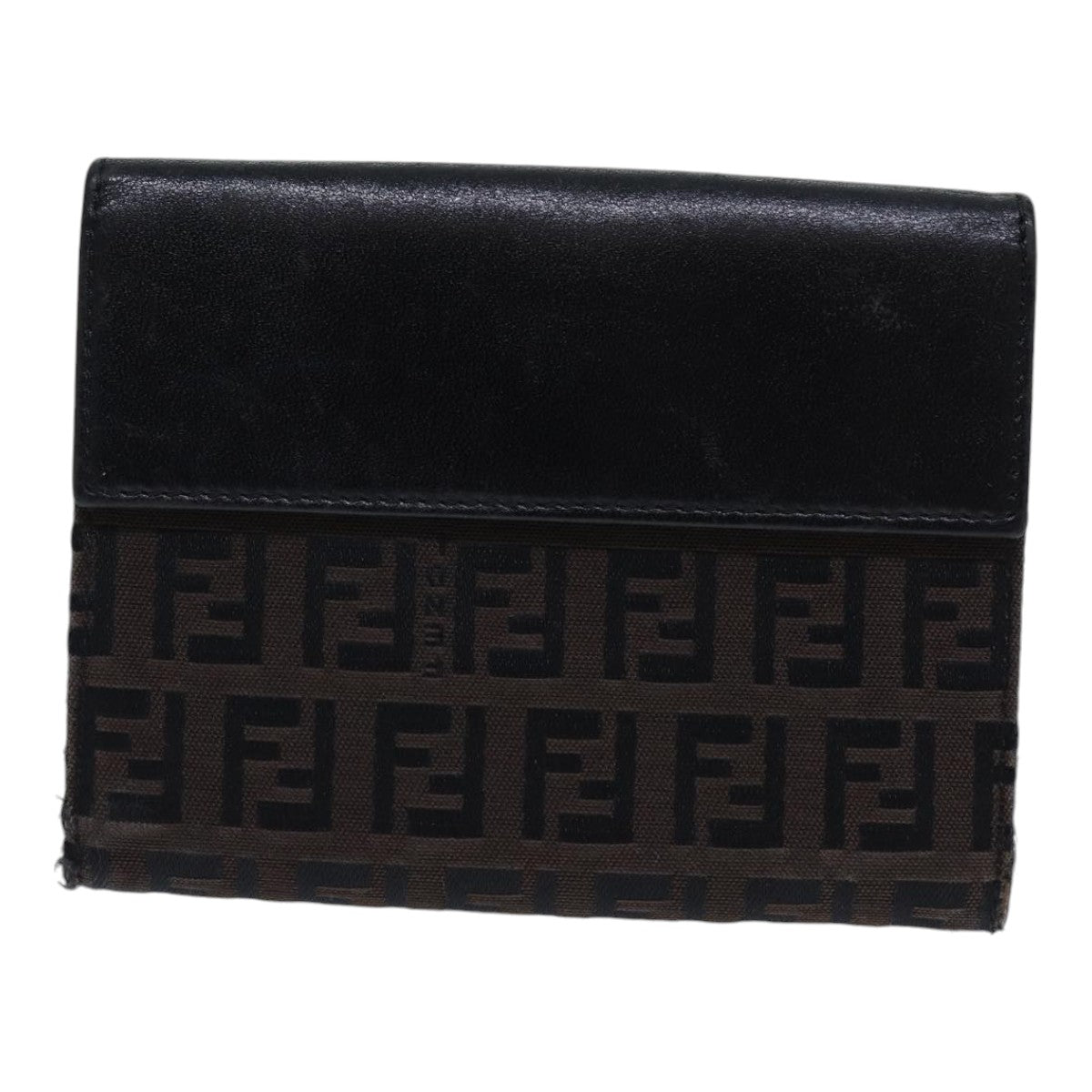 FENDI Zucchino Canvas Wallet Brown Silver Auth am6905