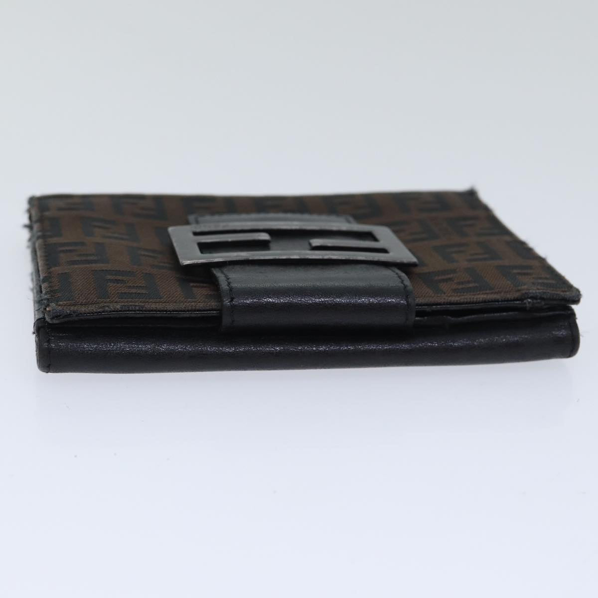 FENDI Zucchino Canvas Wallet Brown Silver Auth am6905