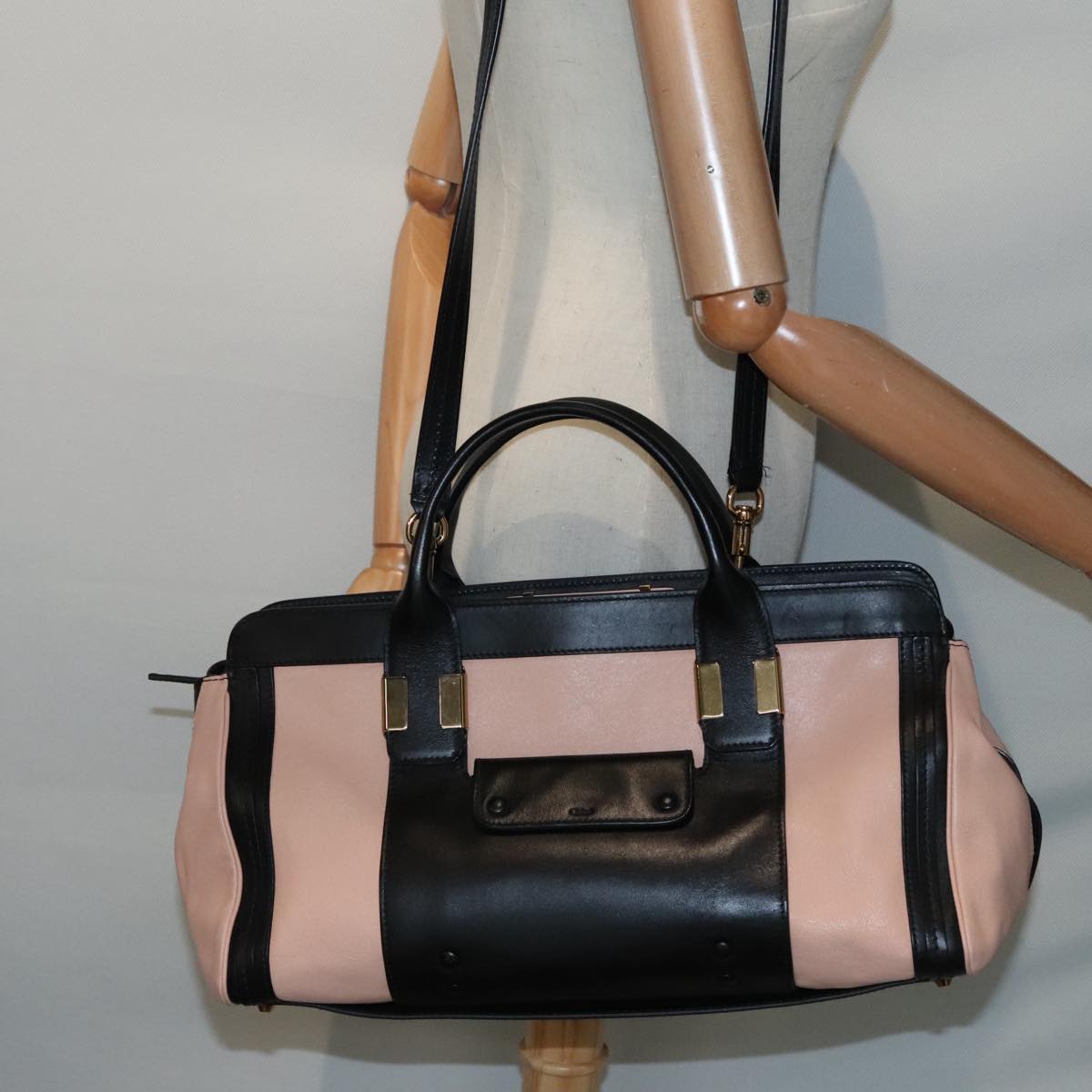 Chloe Alice Hand Bag Leather 2way Black Pink Auth am6912