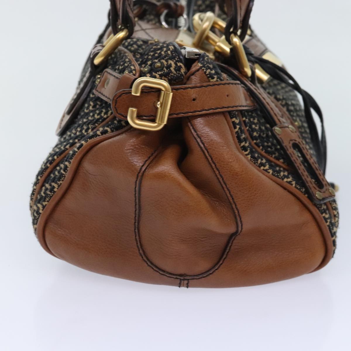 Chloe Paddington Hand Bag Leather Cotton Brown Auth am6914