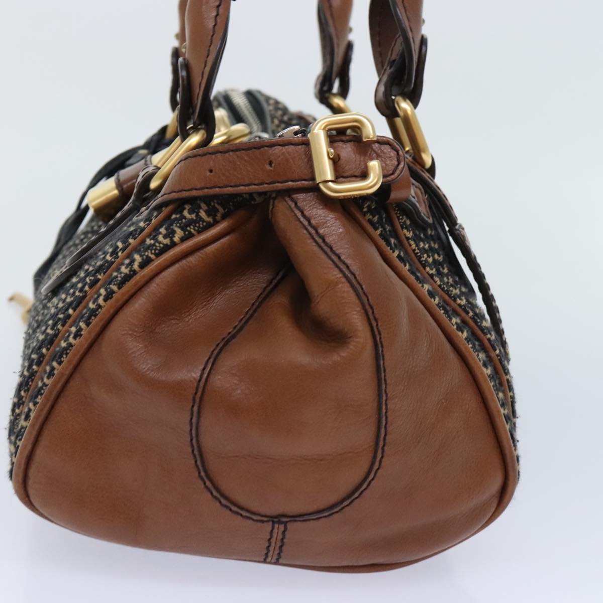 Chloe Paddington Hand Bag Leather Cotton Brown Auth am6914