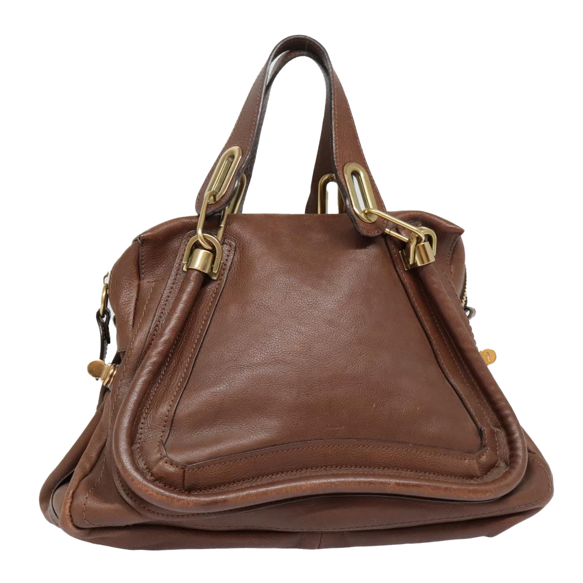 Chloe Paraty Hand Bag Leather Brown Auth am6920