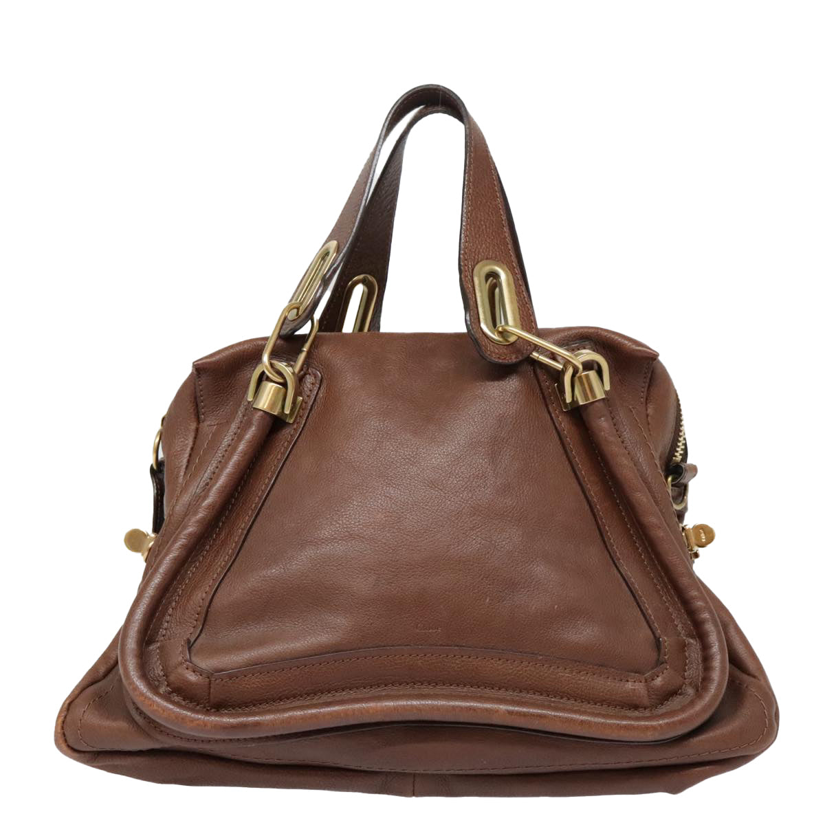 Chloe Paraty Hand Bag Leather Brown Auth am6920