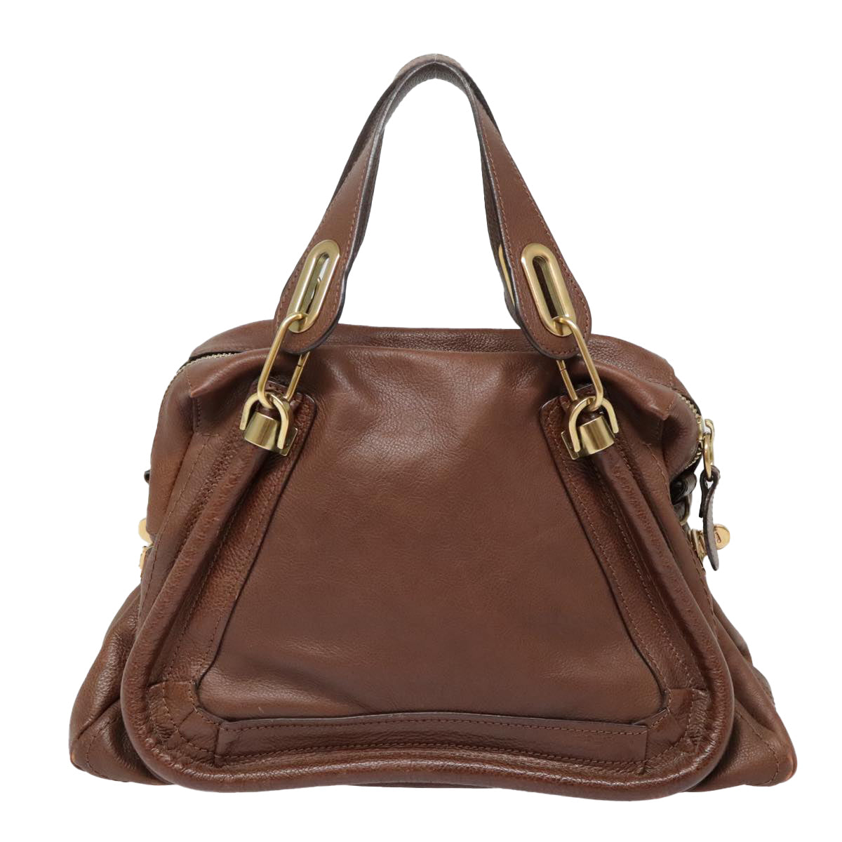 Chloe Paraty Hand Bag Leather Brown Auth am6920