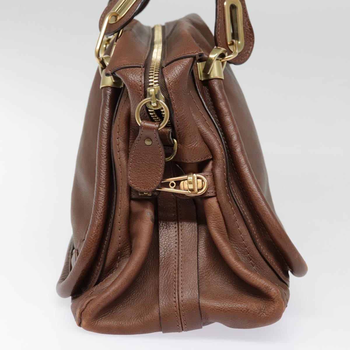 Chloe Paraty Hand Bag Leather Brown Auth am6920