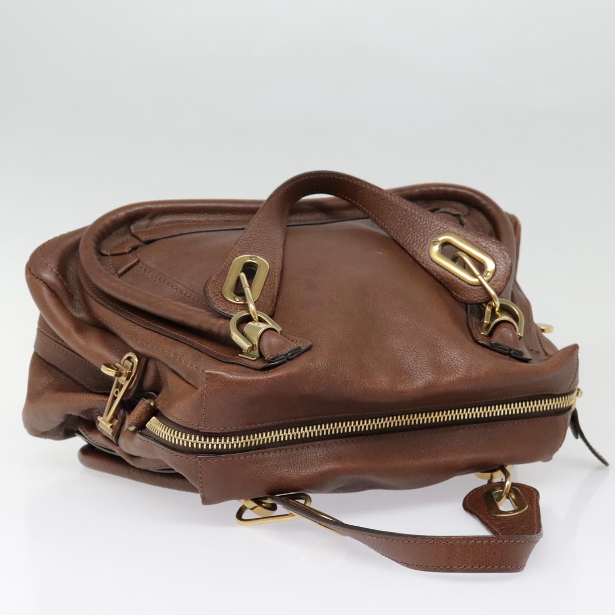 Chloe Paraty Hand Bag Leather Brown Auth am6920