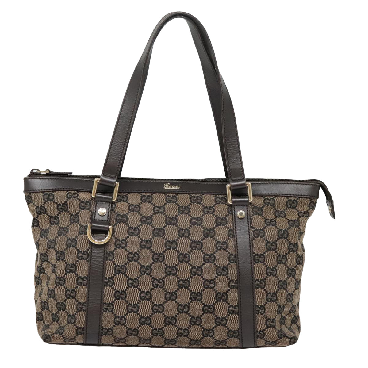 GUCCI GG Canvas Abbey Hand Bag Outlet Brown Gold 272399 Auth am6925