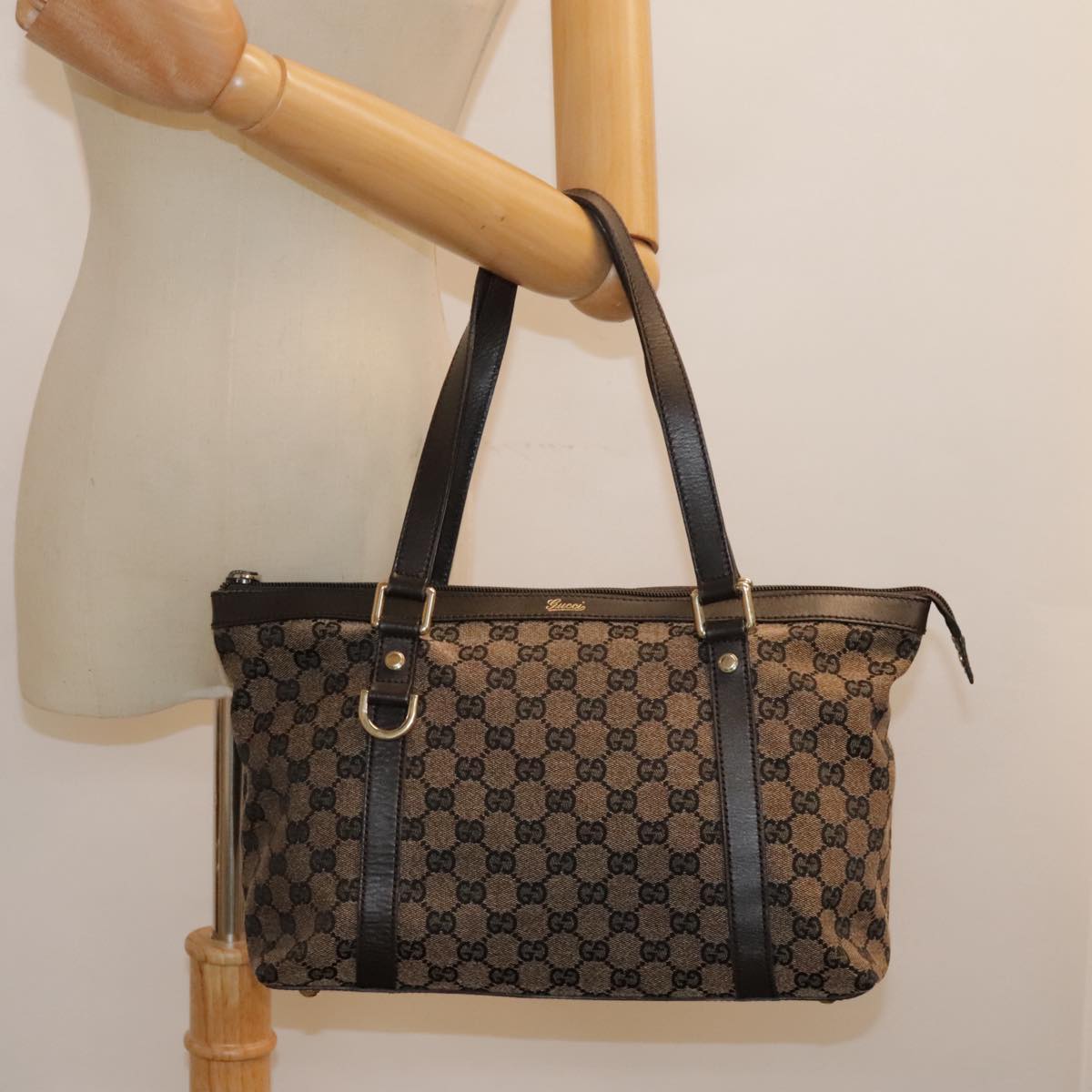 GUCCI GG Canvas Abbey Hand Bag Outlet Brown Gold 272399 Auth am6925